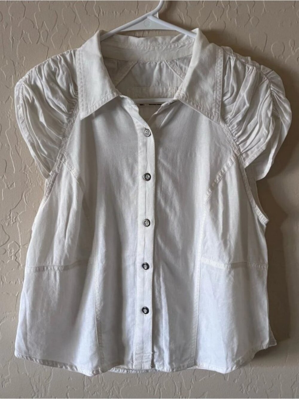 White Linen-Blend Point Collar Button-Down Top Women’s S